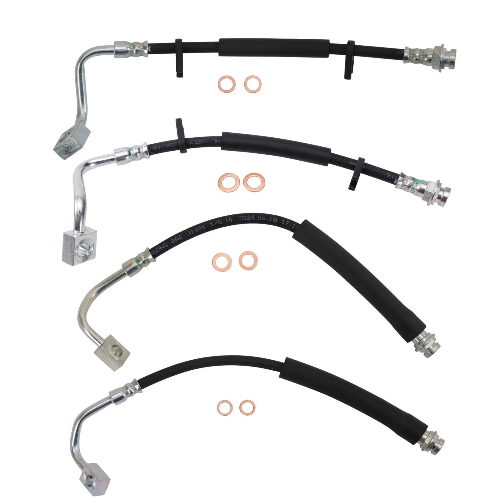 TRQ Front & Rear Brake Hose Set Compatible with 2013-2016 Chrysler Town & Country 2013-2017 Dodge Grand Caravan 2014 Ram C/V