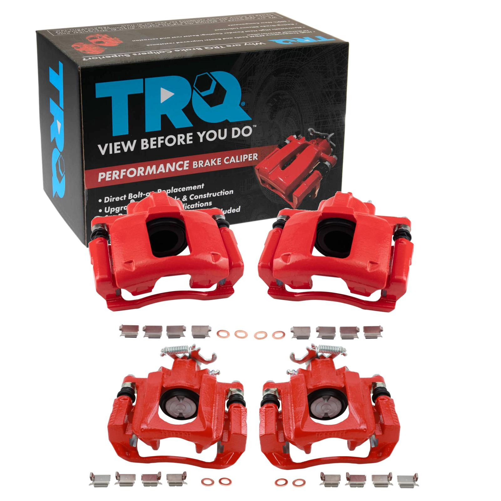 TRQ Front and Rear Brake Caliper Set Coated Brackets Compatible with 2008-2016 Chrysler Town and Country 2008-2016 Dodge Grand Caravan 2012-2015 Ram C V 2009-2014 Volkswagen Routan
