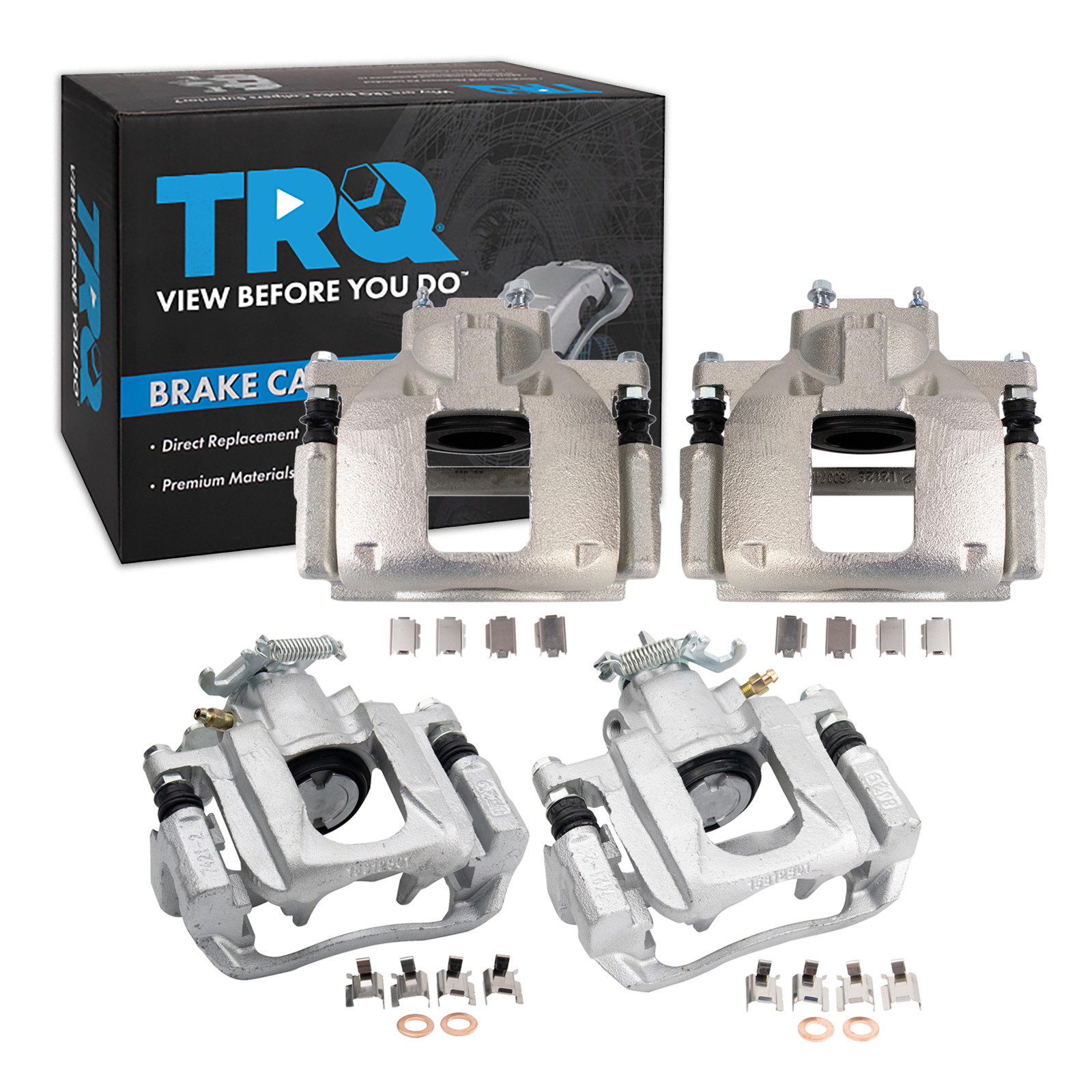 TRQ Front and Rear Brake Caliper Set Zinc Coated Brackets Hardware Compatible with 2008-2016 Chrysler Town and Country 2008-2016 Dodge Grand Caravan 2012-2015 Ram C V 2009-2014 Volkswagen Routan