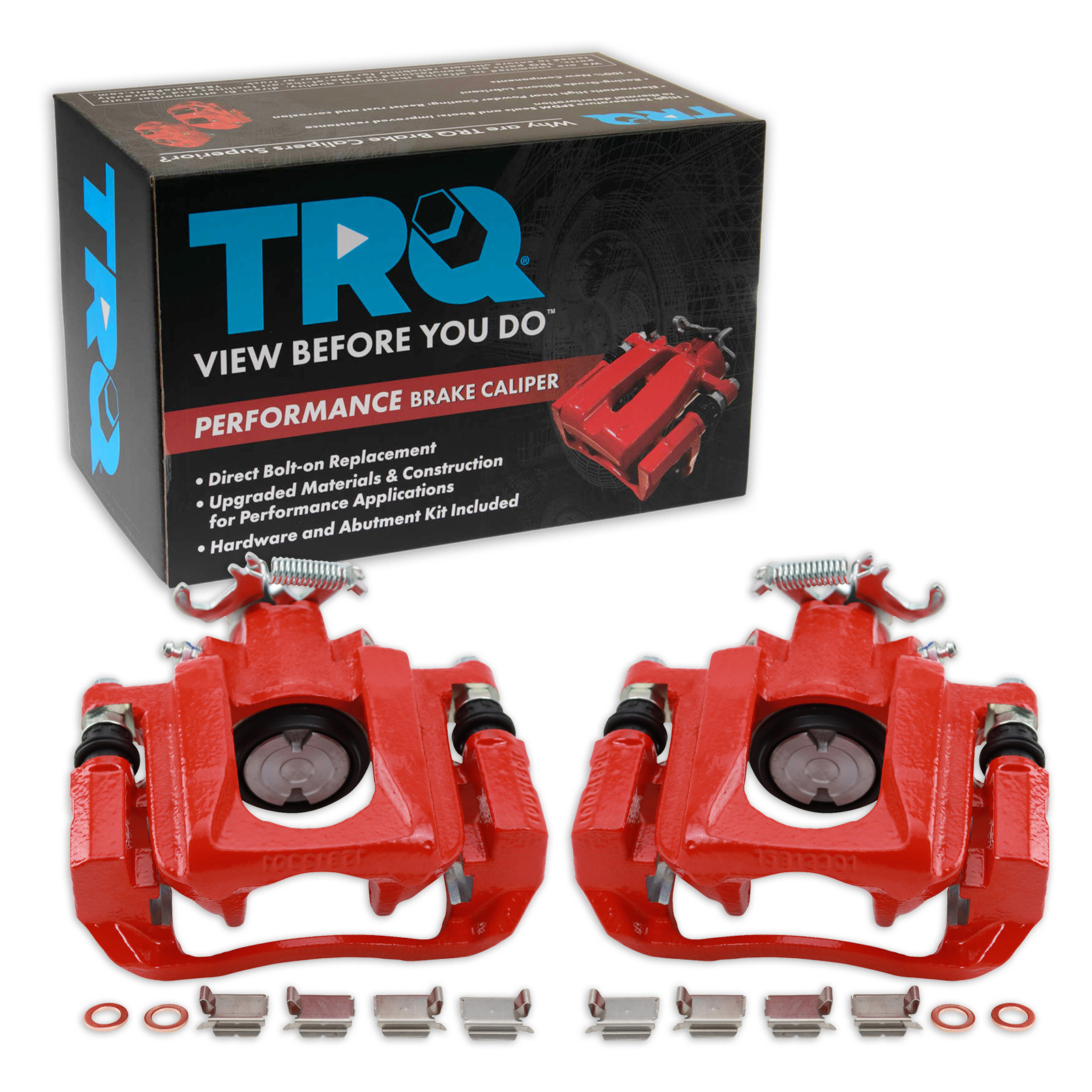 TRQ Rear Brake Caliper Set Painted Red Compatible with 2008-2016 Chrysler Town and Country 2008-2016 Dodge Grand Caravan 2012-2015 Ram C V 2009-2014 Volkswagen Routan