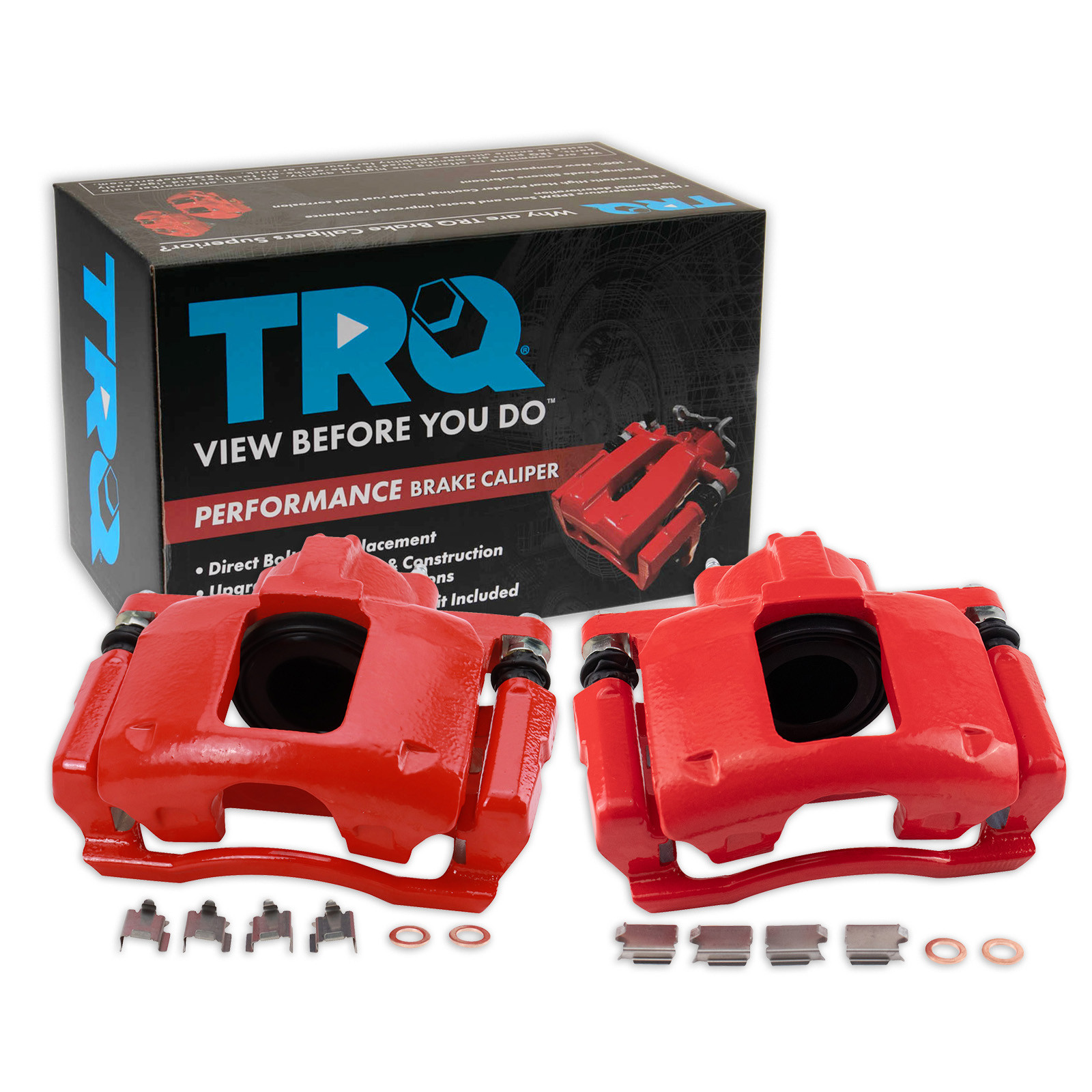 TRQ Performance Front Driver and Passenger Side Brake Caliper Set Compatible with 07-17 Jeep Wrangler without Heavy Duty Brakes 08-16 Chrysler Town and Country with Single Piston Front Calipers