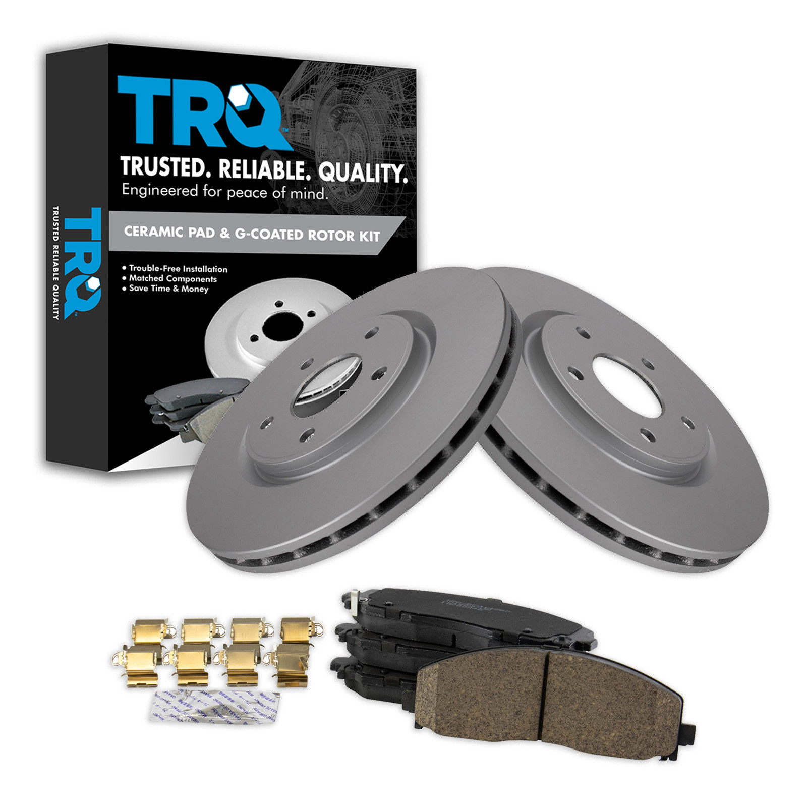 TRQ Front Premium Ceramic Brake Pad & Coated Rotor Kit Compatible with Chrysler VW Van