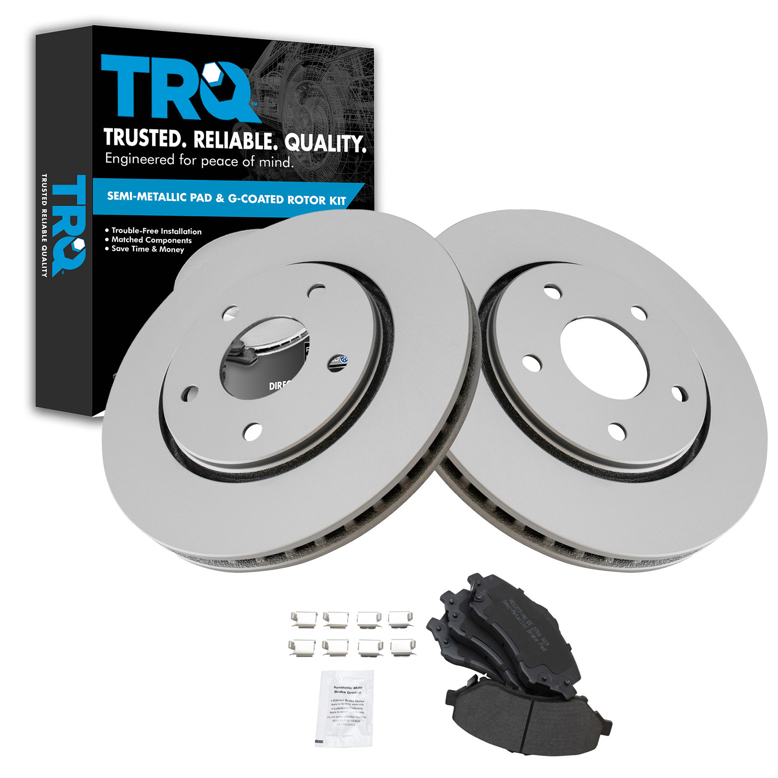 TRQ Front Semi Metallic Brake Pad and Rotor Set Compatible with 09-13 Dodge Journey 12-15 Ram C V with Single Piston Front Calipers 08-16 Chrysler Town and Country with