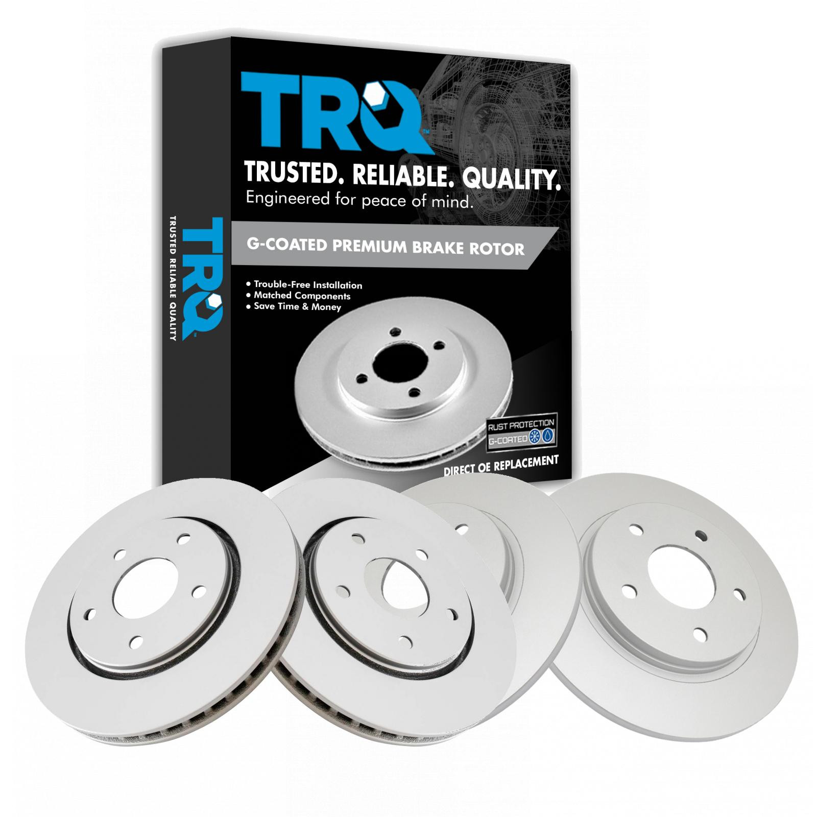 TRQ Front Rear Brake Rotor Set G Coated Compatible with 2008-2016 Chrysler Town and Country 2008-2016 Grand Caravan 2009-2013 Journey 2012-2015 Ram C V 2009-2014 Volkswagen Routan