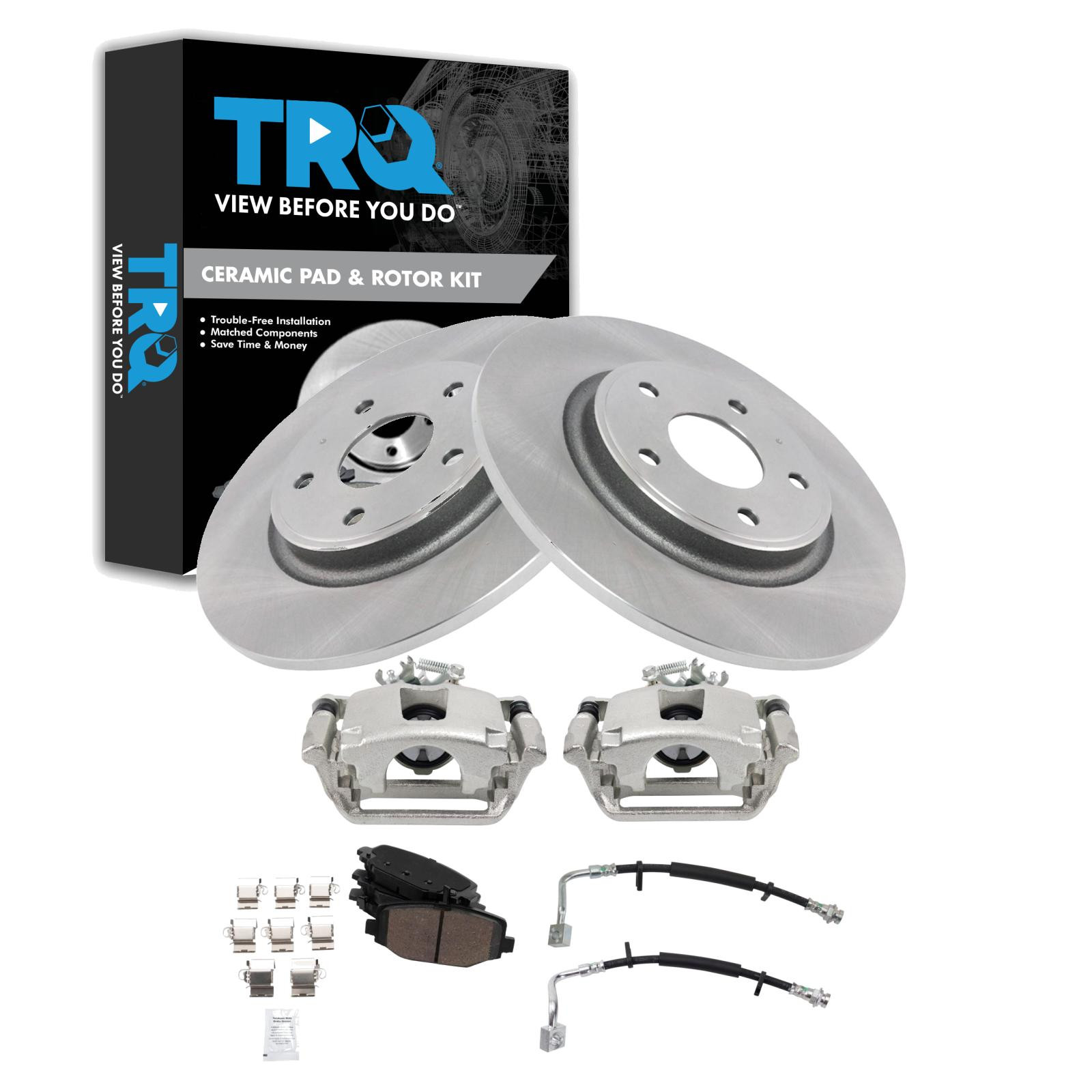 TRQ Rear Brake Pad and Rotor Set Ceramic 328mm Rotors Calipers Compatible with 2012-2016 Chrysler Town and Country 2012-2018 Dodge Grand Caravan 2013-2015 Ram Cargo Van