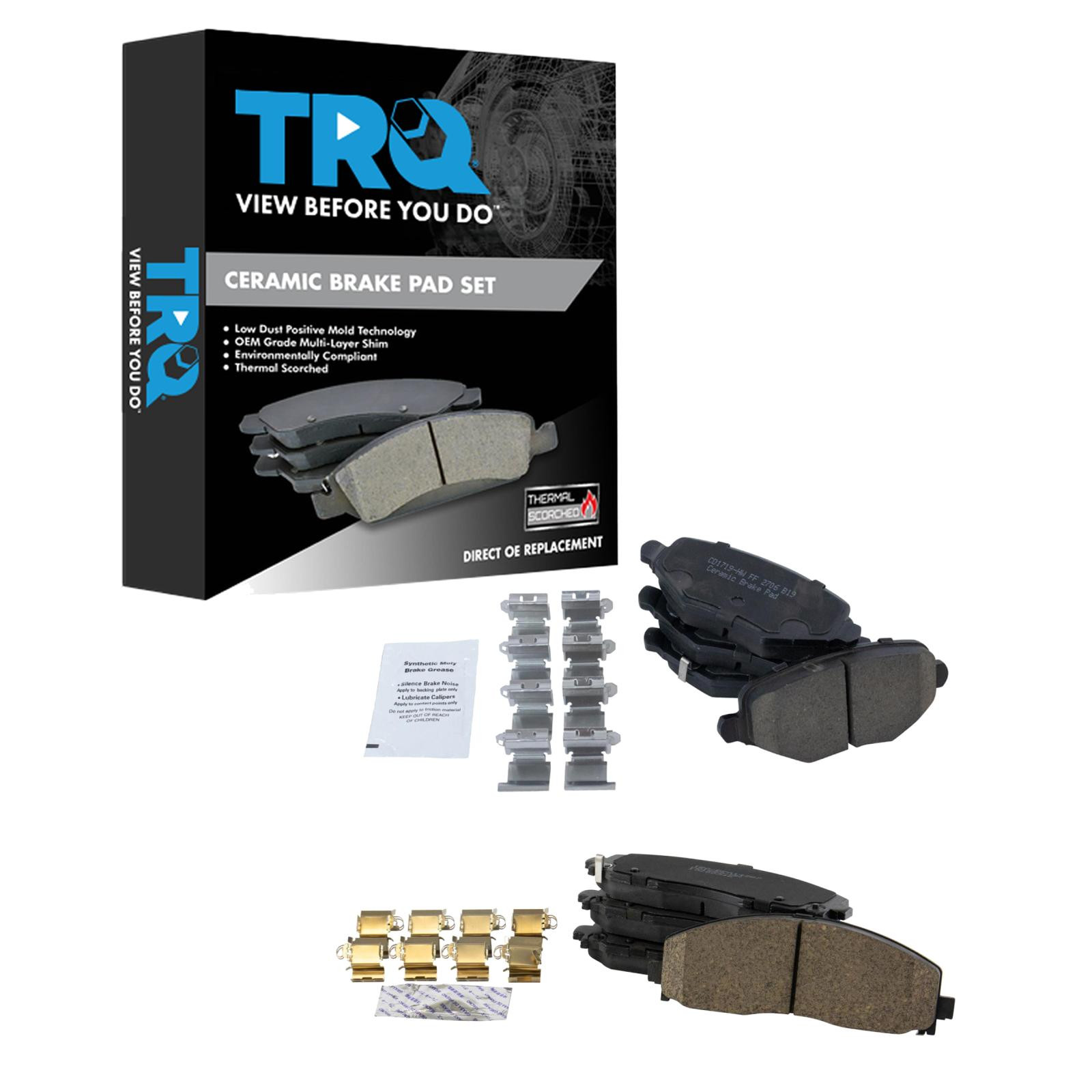 TRQ Front and Rear Brake Pad Set Ceramic Hardware Compatible with 2012-2016 Chrysler Town and Country 2012-2016 Dodge Grand Caravan 2012-2014 Volkswagen Routan 2012-2015 Ram CV 2013 Dodge Journey