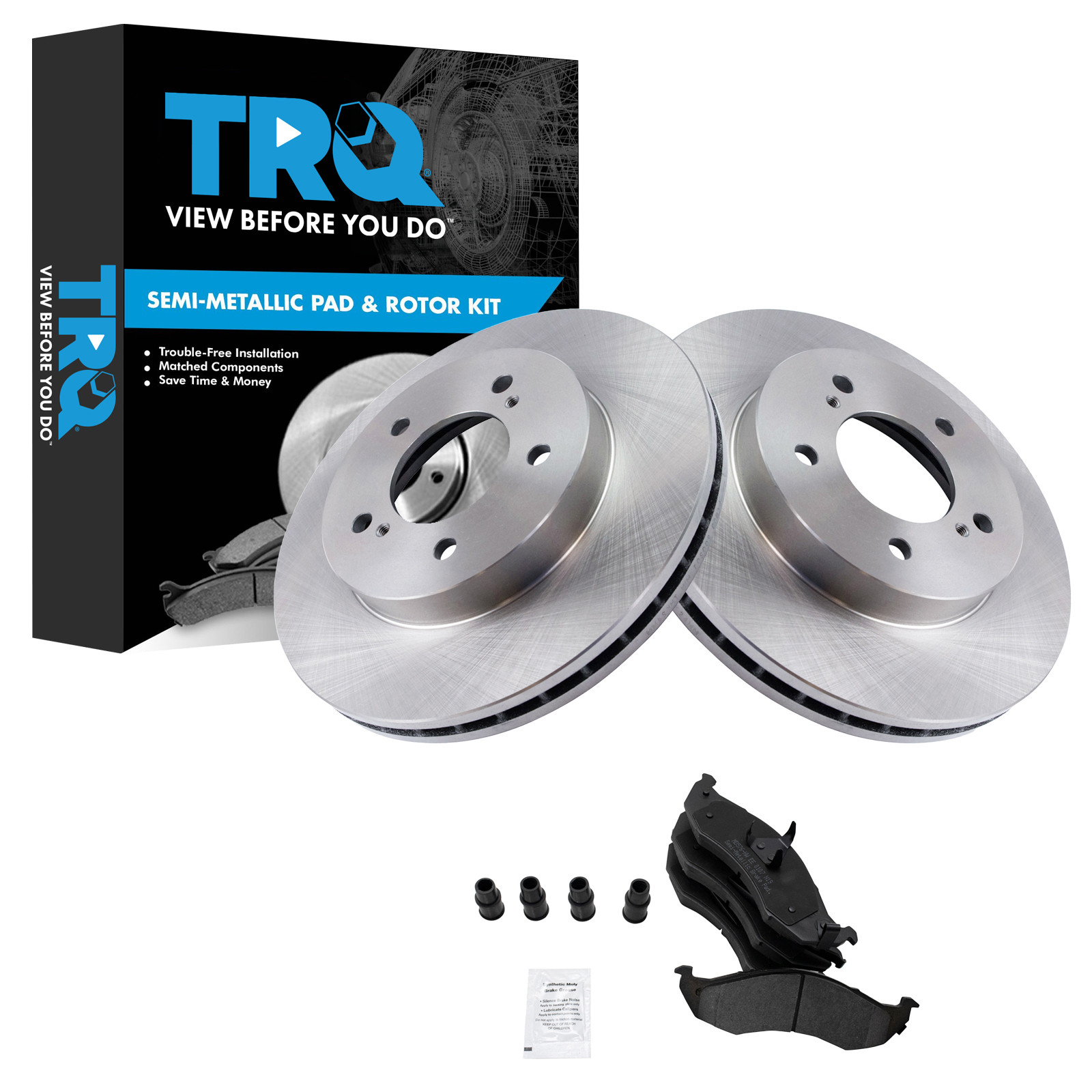 TRQ Front Brake Pad and Rotor Set Semi Metallic Vented Rotors Compatible with 1993-2002 Nissan Quest 1993-2002 Mercury Villager
