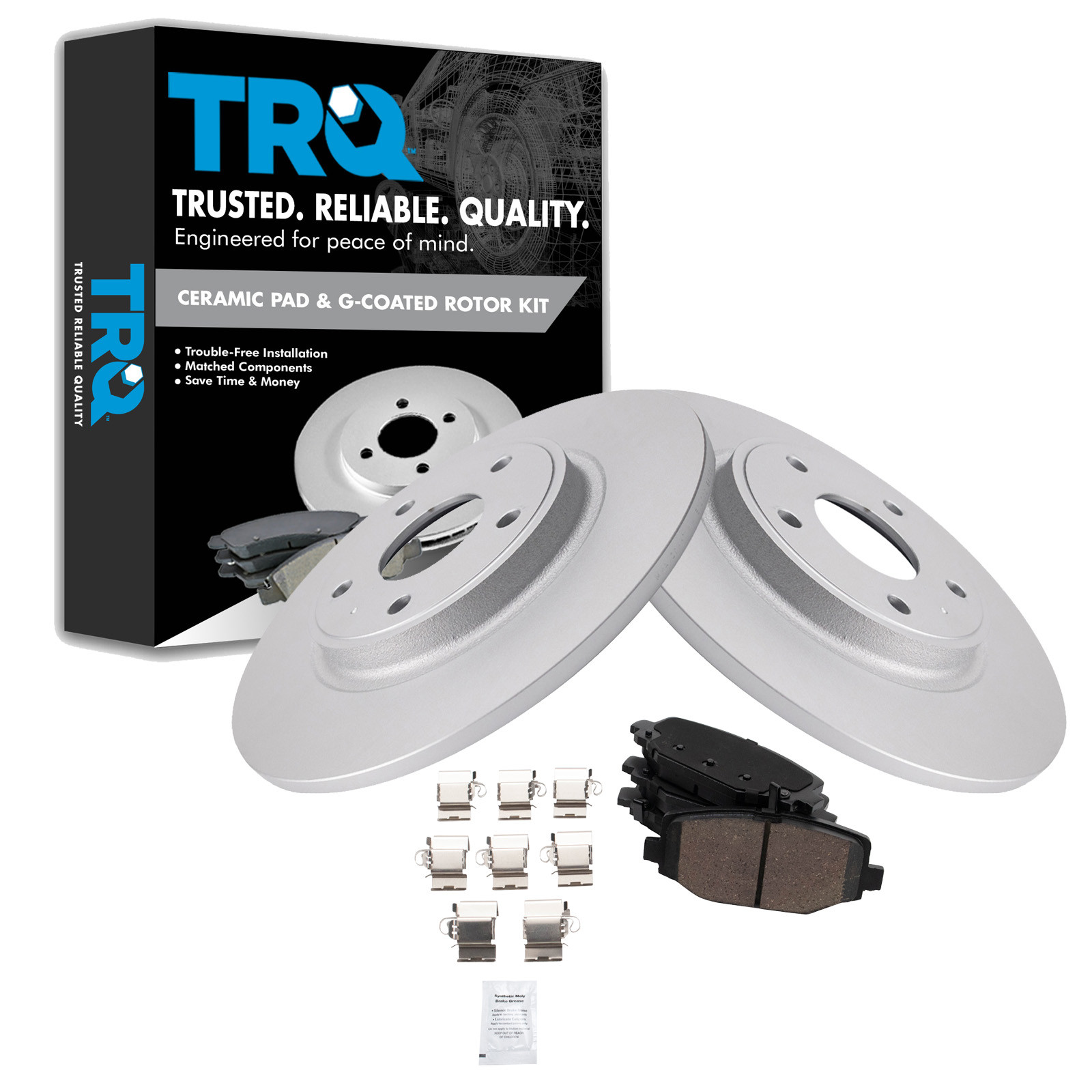 TRQ Rear Brake Pad and Rotor Set Ceramic G Coated Rotors Compatible with 2012-2016 Chrysler Town and Country 2012-2020 Dodge Grand Caravan Journey 2012-2015 Ram C V 2012-2014 Volkswagen Routan
