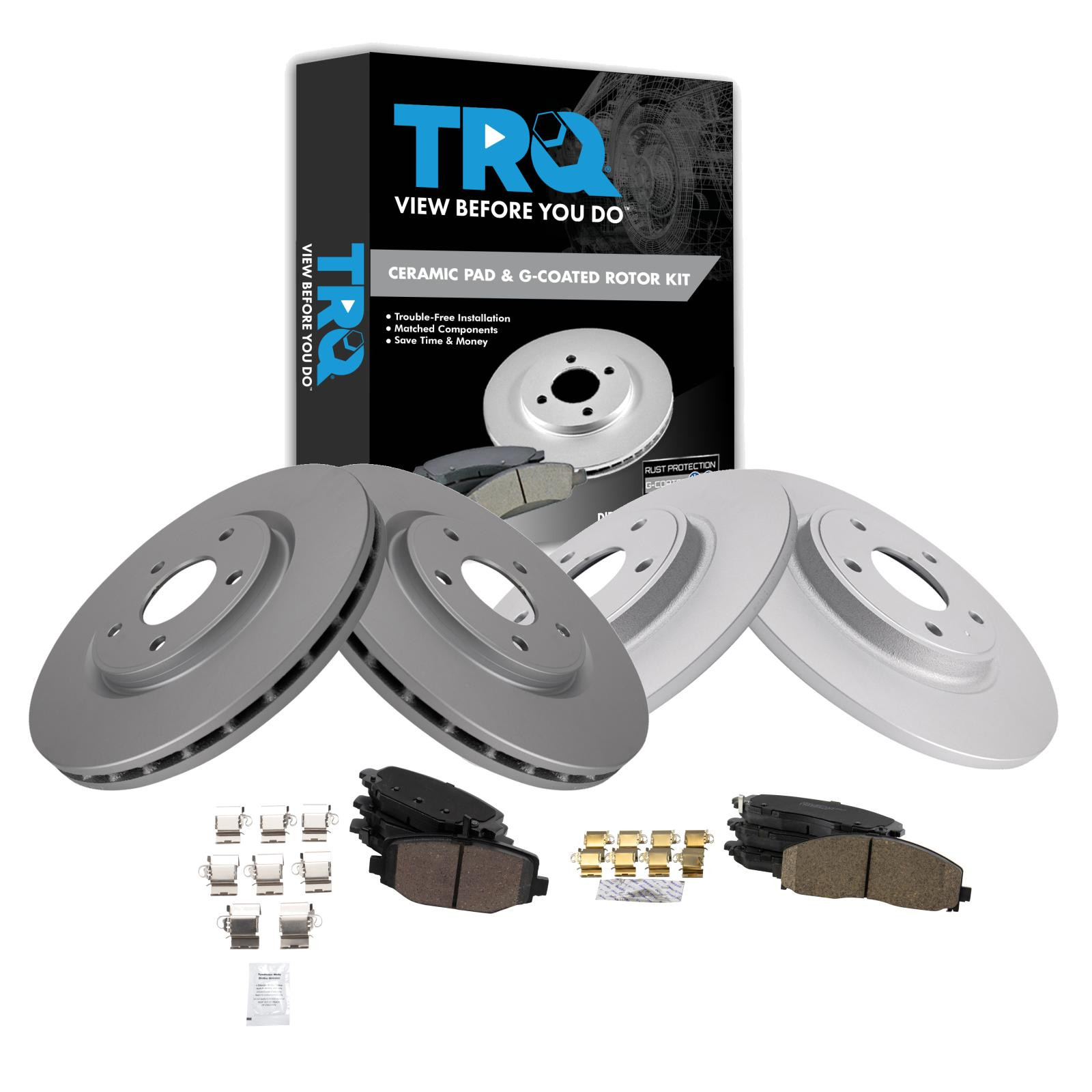 TRQ Front & Rear Brake Pad & Rotor Kit Compatible with Town & Country Grand Caravan Journey