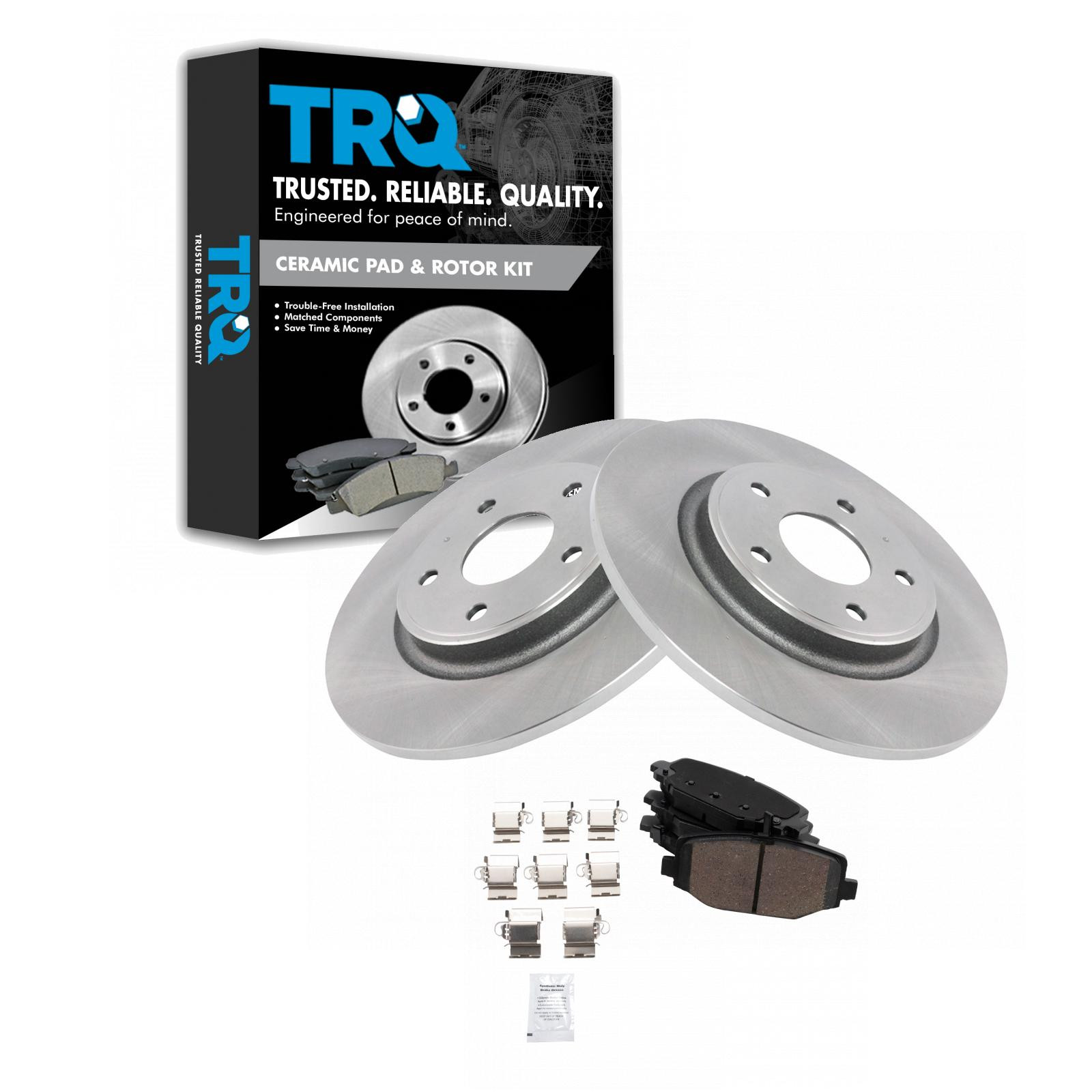 TRQ Rear Brake Pad and Rotor Set Ceramic Compatible with 2012-2016 Chrysler Town & Country 2012-2020 Dodge Grand Caravan Journey 2012-2015 Ram C/V 2012-2014 Volkswagen Routan