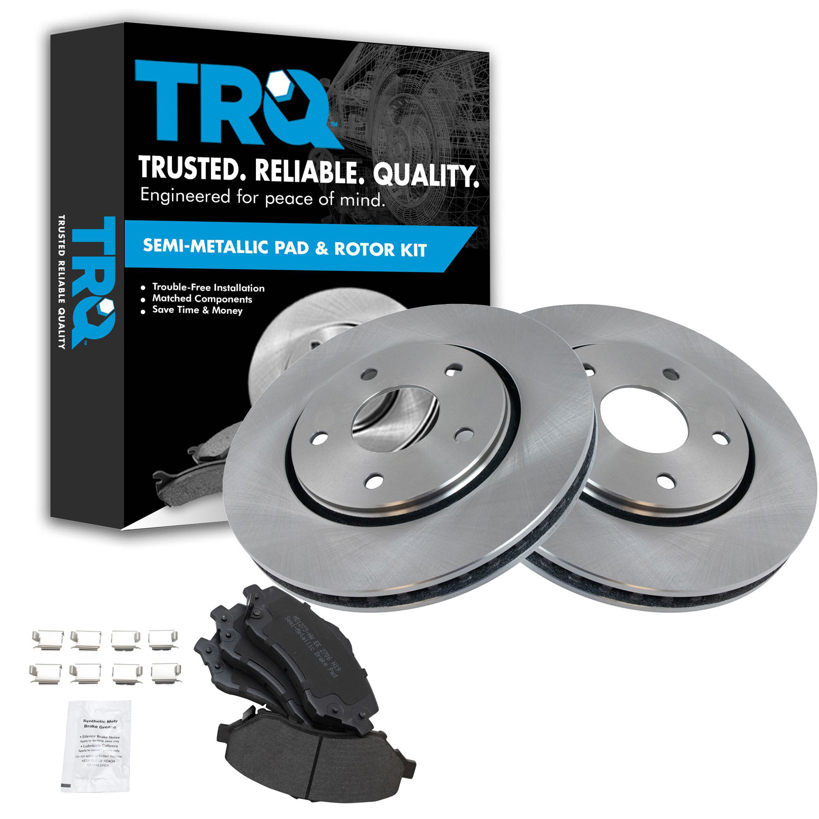 TRQ Front Brake Pad and Rotor Set Semi Metallic Vented Compatible with 2008-2016 Dodge Grand Caravan 2009-2013 Journey 2012-2015 Ram C/V 2008-2016 Chrysler Town & Country 2009-2014 Volkswagen Routan