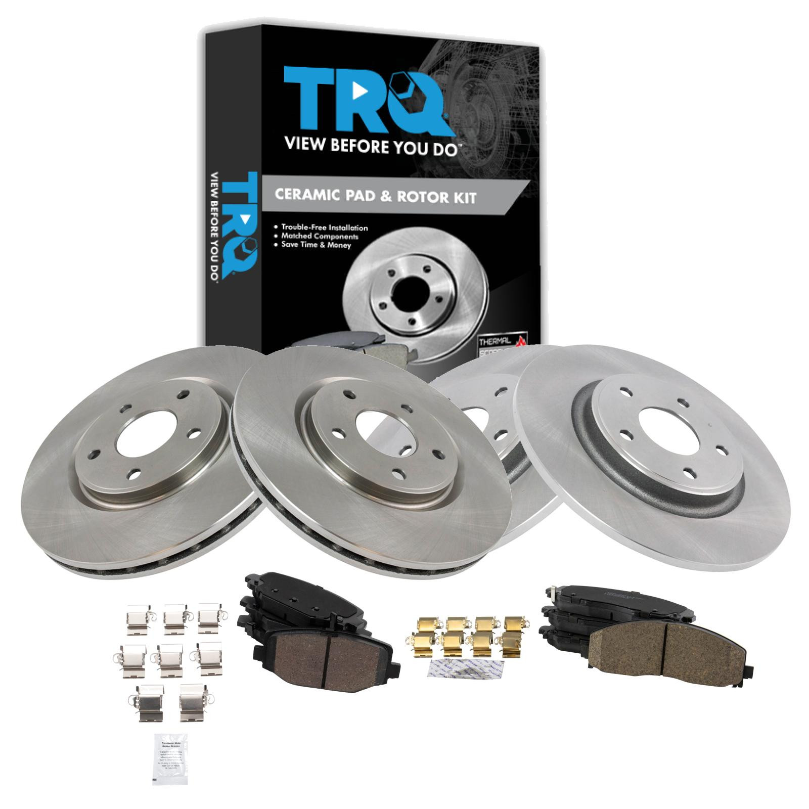 TRQ Front Rear Ceramic Brake Pads Rotors Compatible with Town Country Grand Caravan Journey
