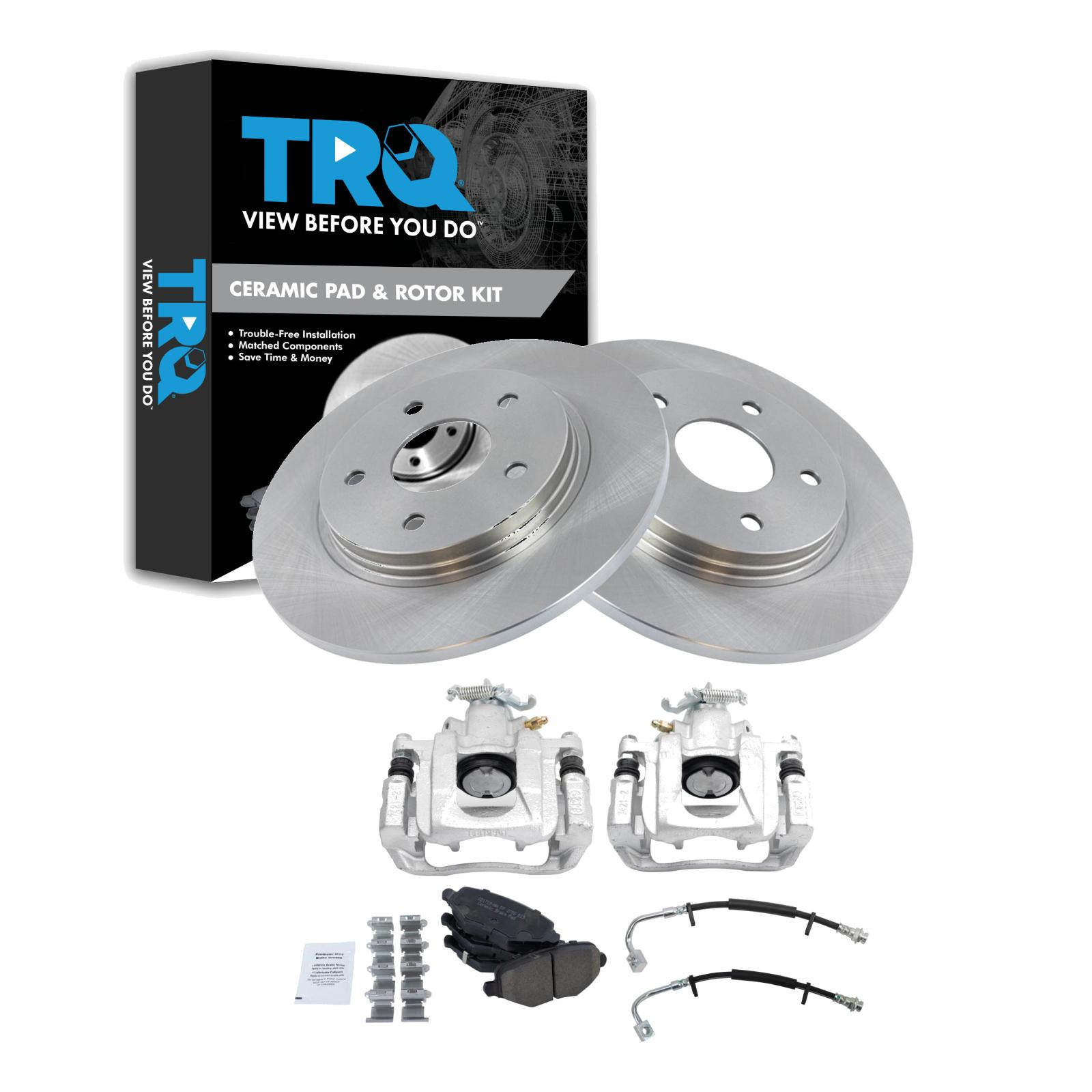TRQ Rear Brake Pad and Rotor Set Ceramic Calipers Compatible with 2012-2016 Chrysler Town and Country Grand Caravan 2012-2015 Ram Cargo Van 2013-2014 Volkswagen Routan