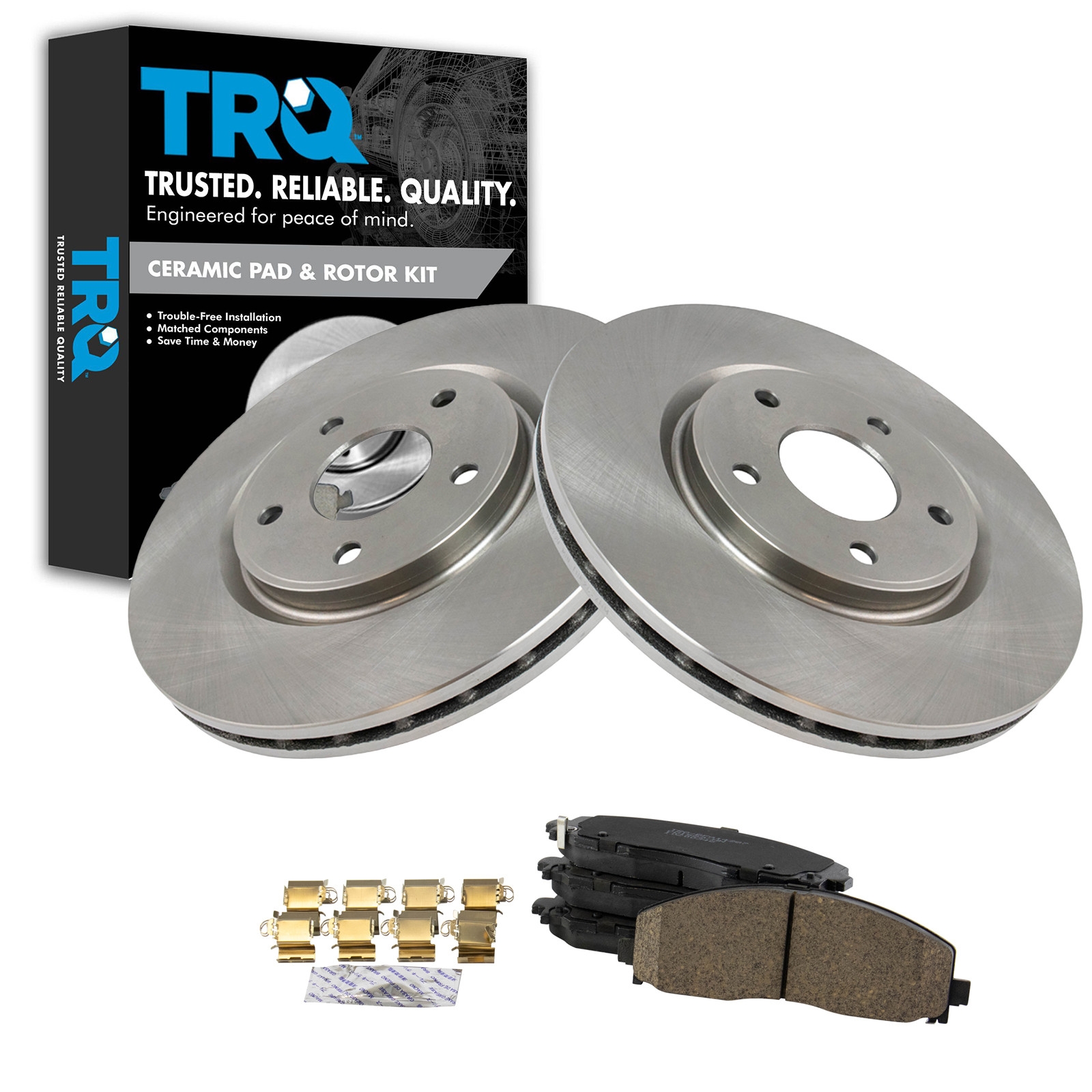 TRQ Front Premium Posi Ceramic Disc Brake Pads & Rotor Kit Set for Chrysler VW Van