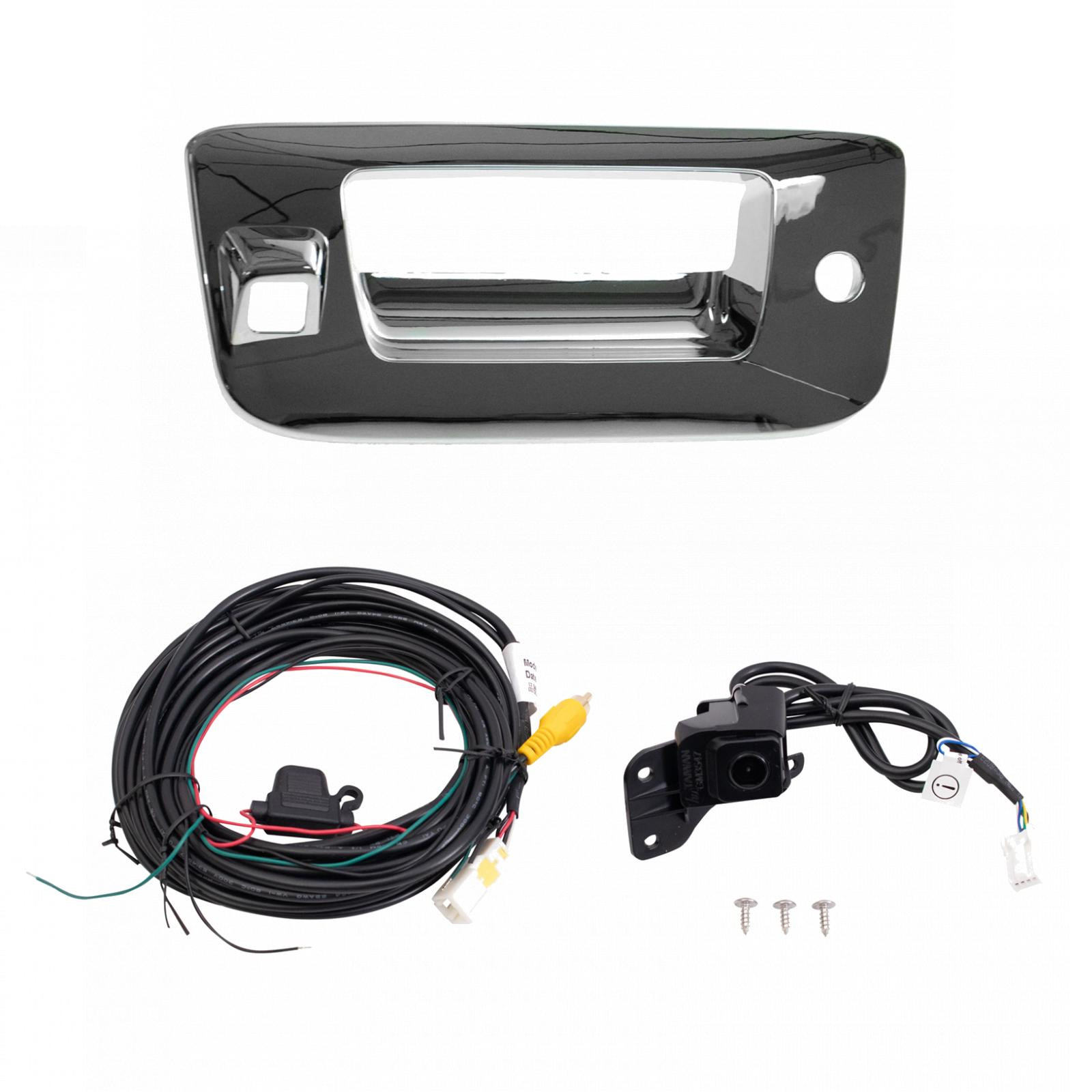 TRQ Rear Park Assist Camera Kit Chrome 2 Piece Compatible with 2007-2013 Chevrolet Silverado 1500 2007-2014 Silverado 2500 HD 3500 HD GMC Sierra 1500 Sierra 2500 3500