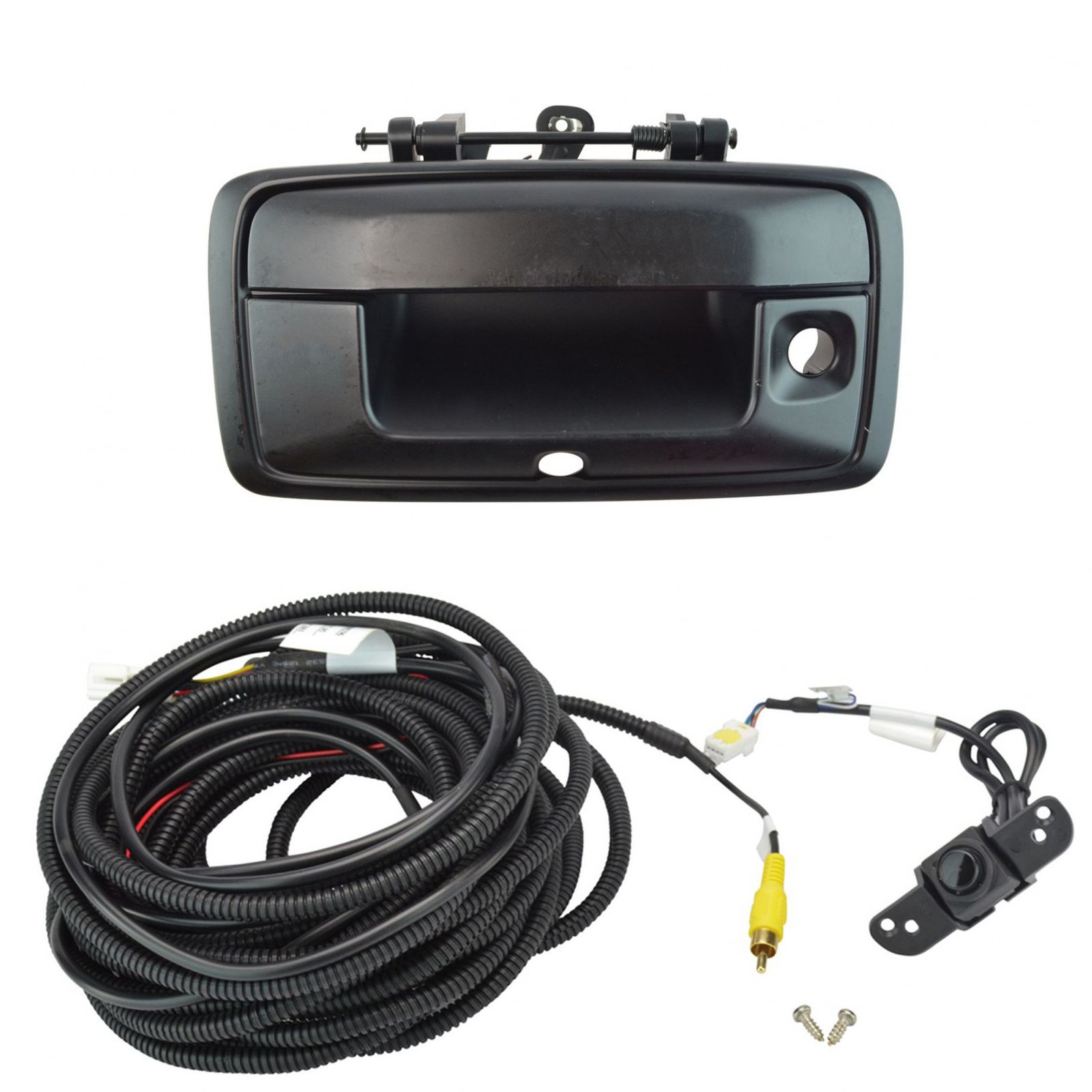 TRQ Rear View Camera Add On Kit w/ Wiring Harness & Tailgate Handle Compatible with GM Pickup