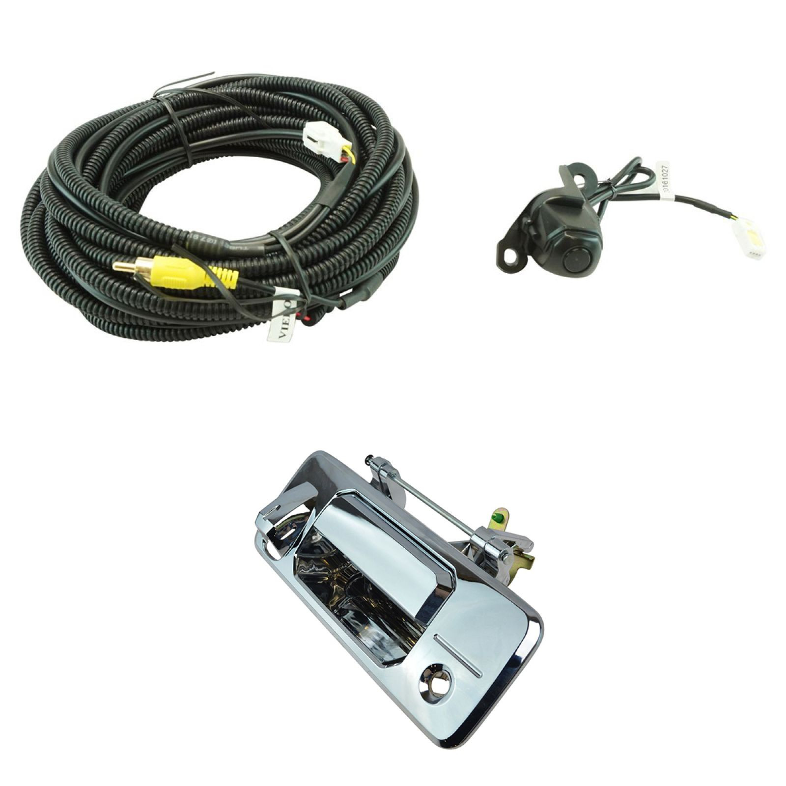 TRQ Rear View Camera Add On Kit w/ Wiring Harness & Tailgate Handle Compatible with Toyota Truck