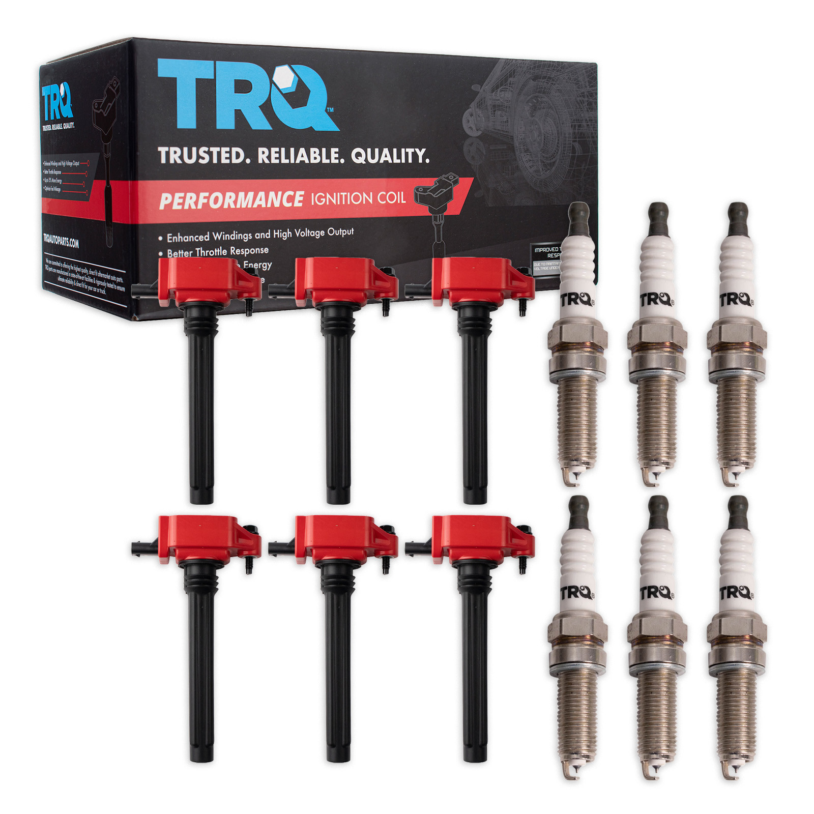 TRQ Ignition Kit Ignition Coil Spark Plugs Compatible with 11-21 Chrysler Dodge 11-20 Jeep 12-20 Ram 11-14 Volkswagen 3.6L V6