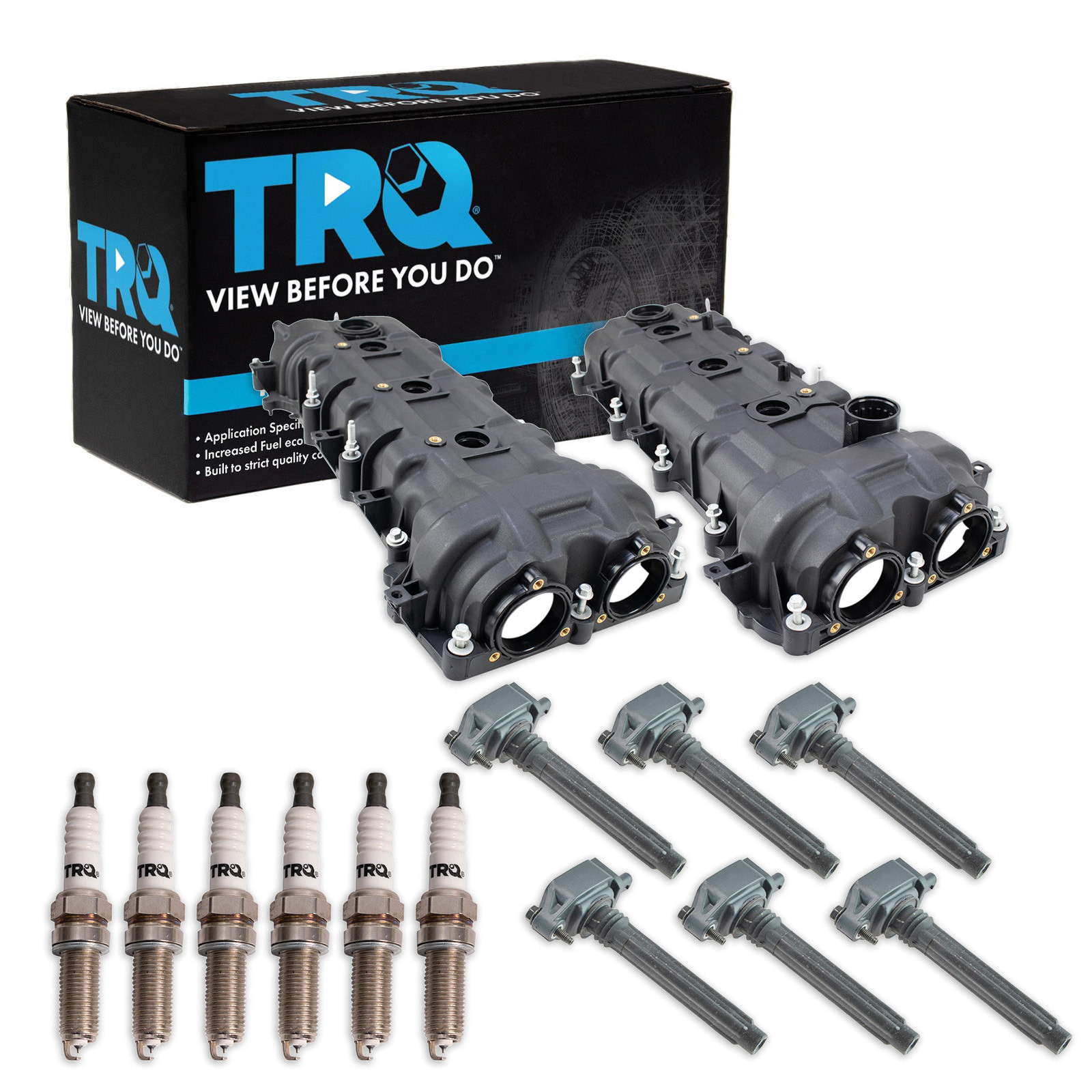 TRQ Ignition Coil & Spark Plug Kit 14 Piece Valve Cover Compatible with 2011-2021 Chrysler 200 300 Town & Country Dodge Charger Challenger Grand Caravan Journey Ram ProMaster 2014-2021 Jeep Cherokee