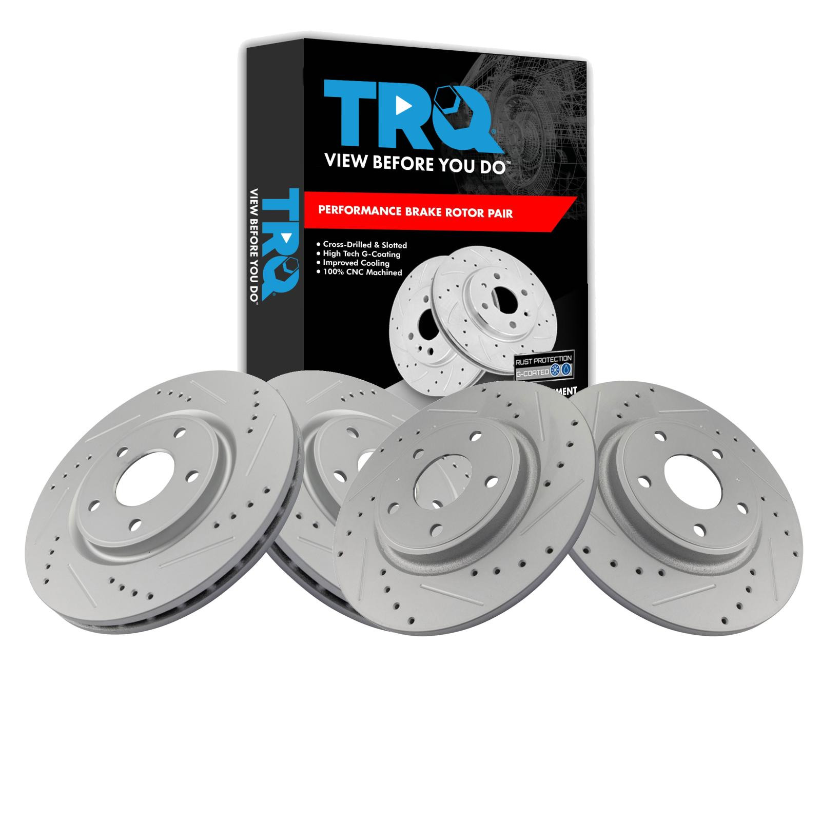 TRQ Performance Drilled & Slotted Front Rear Brake Rotor Set Compatible with Chrysler VW Van