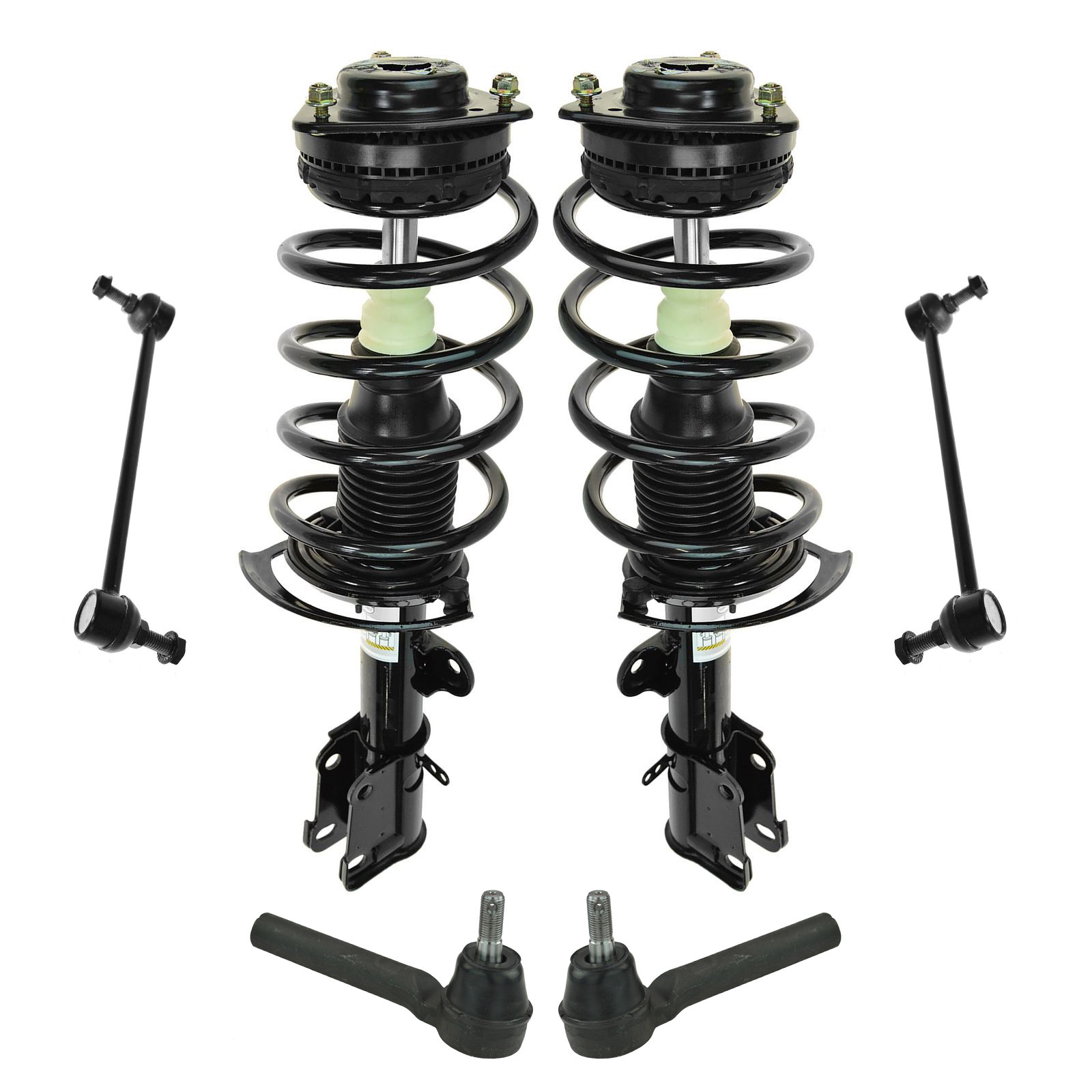 TRQ Front Steering & Suspension Kit Complete Strut & Coil Spring Assembly Sway Bar Stabilizer Link Tie Rod Compatible with 2008-2016 Chrysler Town & Country 2008-2020 Dodge Grand Caravan
