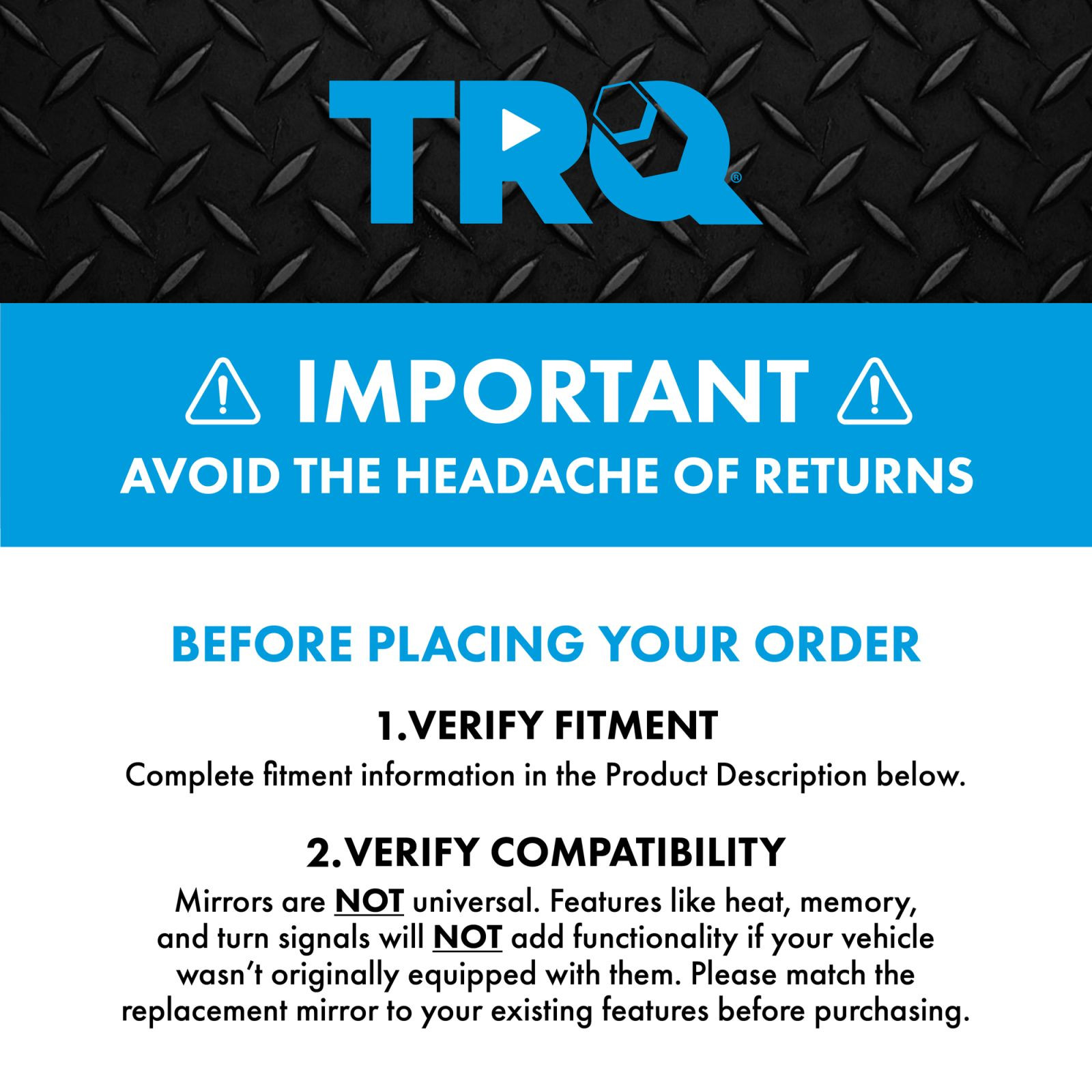 TRQ Passenger Side Mirror Assembly Electric Adjustment Non-Heated No Memory Black Compatible with 2007-2008 Ford E150 E250 E350 Super Duty E450 Super Duty FO1321288